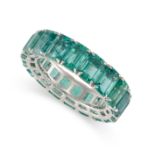 AN EMERALD FULL ETERNITY RING in 18ct white gold, set all around with a row of octagonal step cut