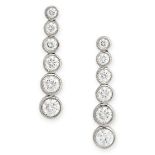 TIFFANY & CO, A PAIR OF JAZZ DIAMOND DROP EARRINGS in platinum, each comprising a graduated row of