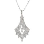AN ANTIQUE DIAMOND PENDANT AND CHAIN the shield shaped pendant set with old cut diamonds in an