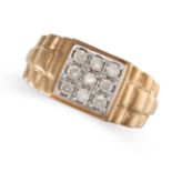 A GENTLEMAN'S DIAMOND DRESS RING in 9ct yellow gold, set with a central square cluster of round