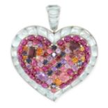 A LARGE GEMSET HEART PENDANT in white gold, designed as a heart set with a cluster of round