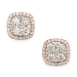 A PAIR OF DIAMOND STUD EARRINGS in 18ct rose gold, each set with a cluster of round brilliant cut