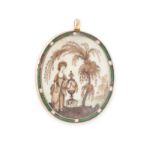 AN ANTIQUE GEORGIAN PORTRAIT MINIATURE HAIRWORK MOURNING LOCKET PENDANT in yellow gold, set to the