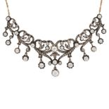 AN ANTIQUE VICTORIAN DIAMOND NECKLACE in 18ct yellow gold and silver, set with an old cut and rose