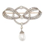 A FINE BELLE EPOQUE NATURAL PEARL BOW BROOCH, EARLY 20TH CENTURY designed as a ribbon tied in a