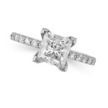 A SOLITAIRE DIAMOND ENGAGEMENT RING in 18ct white gold, set with a princess cut diamond of 2.00