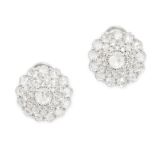 A PAIR OF DIAMOND CLUSTER EARRINGS in white gold, each set with a rose cut diamond in a cluster of