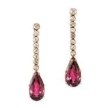 A PAIR OF PINK SPINEL AND DIAMOND EARRINGS in 18ct yellow gold, each set with a row of eight