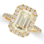 A SOLITAIRE DIAMOND ENGAGEMENT RING in 18ct yellow gold, set with an emerald cut diamond of