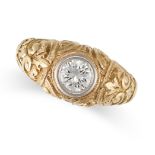 A VINTAGE DIAMOND DRESS RING in yellow and white gold, set with a round brilliant cut diamond of 0.