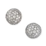 A PAIR OF DIAMOND STUD EARRINGS in white gold, the domed faced pave set with round brilliant cut