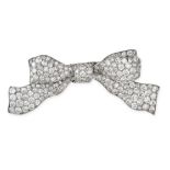A VINTAGE FRENCH DIAMOND BOW BROOCH in 18ct white gold, designed as a ribbon tied into a bow, set