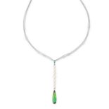 CHOPARD, A GREEN TOURMALINE, PEARL AND DIAMOND PENDANT NECKLACE in 18ct white gold, the pendant