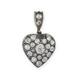 AN ANTIQUE VICTORIAN DIAMOND HEART PENDANT in yellow gold and silver, designed as a heart set