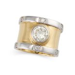 A DIAMOND BAND RING in 18ct yellow and white gold, the yellow gold band set with a round brilliant