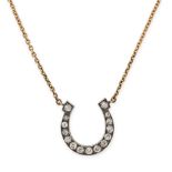 AN ANTIQUE DIAMOND HORSESHOE PENDANT NECKLACE, 19TH CENTURY AND LATER in yellow gold and silver, the
