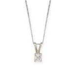 A SOLITAIRE DIAMOND PENDANT AND CHAIN in 9ct white gold, set with a round brilliant cut diamond of