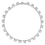 A VINTAGE CRYSTAL RIVIERE NECKLACE in silver, comprising a single row of square step cut