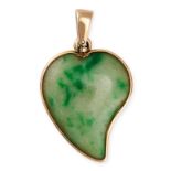 A VINTAGE JADEITE JADE WITCH'S HEART PENDANT in yellow gold, the heart shaped pendant set with