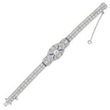 AN ART DECO SAPPHIRE AND DIAMOND BRACELET in platinum, set with three principal old cut diamonds