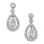 A PAIR OF DIAMOND DROP EARRINGS in 18ct white gold, each set with two round brilliant cut diamonds