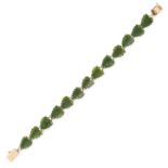 A VINTAGE NEPHRITE JADE BRACELET in 14ct yellow gold, comprising a row of polished nephrite jade