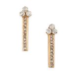 A PAIR OF DIAMOND DROP EARRINGS in 18ct yellow gold, each set with a trio of old cut diamonds