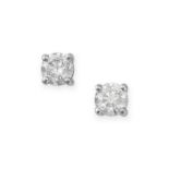 A PAIR OF SOLITAIRE DIAMOND STUD EARRINGS in 18ct white gold, each set with a round brilliant cut