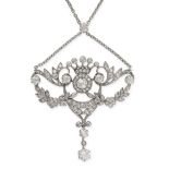 A DIAMOND PENDANT NECKLACE / BROOCH the pendant in foliate design set throughout with old cut