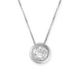 A SOLITAIRE DIAMOND PENDANT NECKLACE in 18ct white gold, set with a round brilliant cut diamond of