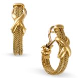 MAPPIN & WEBB, A PAIR OF HOOP EARRINGS in 18ct yellow gold, each designed as two rows of woven