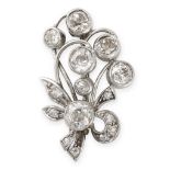A VINTAGE DIAMOND FLOWER SPRAY BROOCH in white gold, designed as a floral spray tied together with a