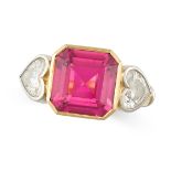 THEO FENNELL, A PINK TOURMALINE AND DIAMOND RING in 18ct yellow gold, set with an octagonal step cut