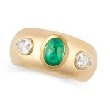 COLLINGWOOD, AN EMERALD AND DIAMOND GYPSY RING in 18ct yellow gold, set with an oval cabochon