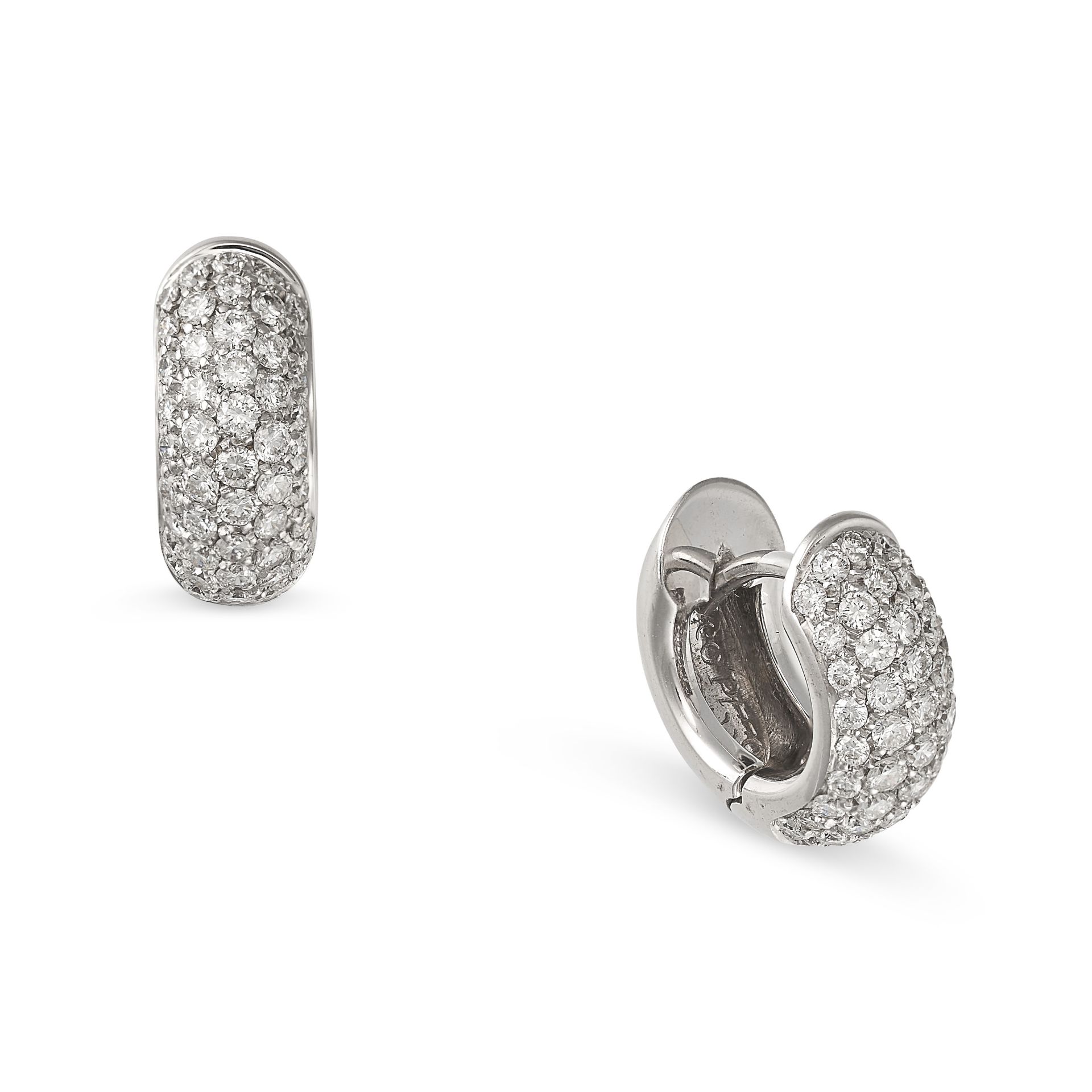 A PAIR OF DIAMOND HOOP EARRINGS in 18ct white gold, each designed as a hoop pave set with round b...