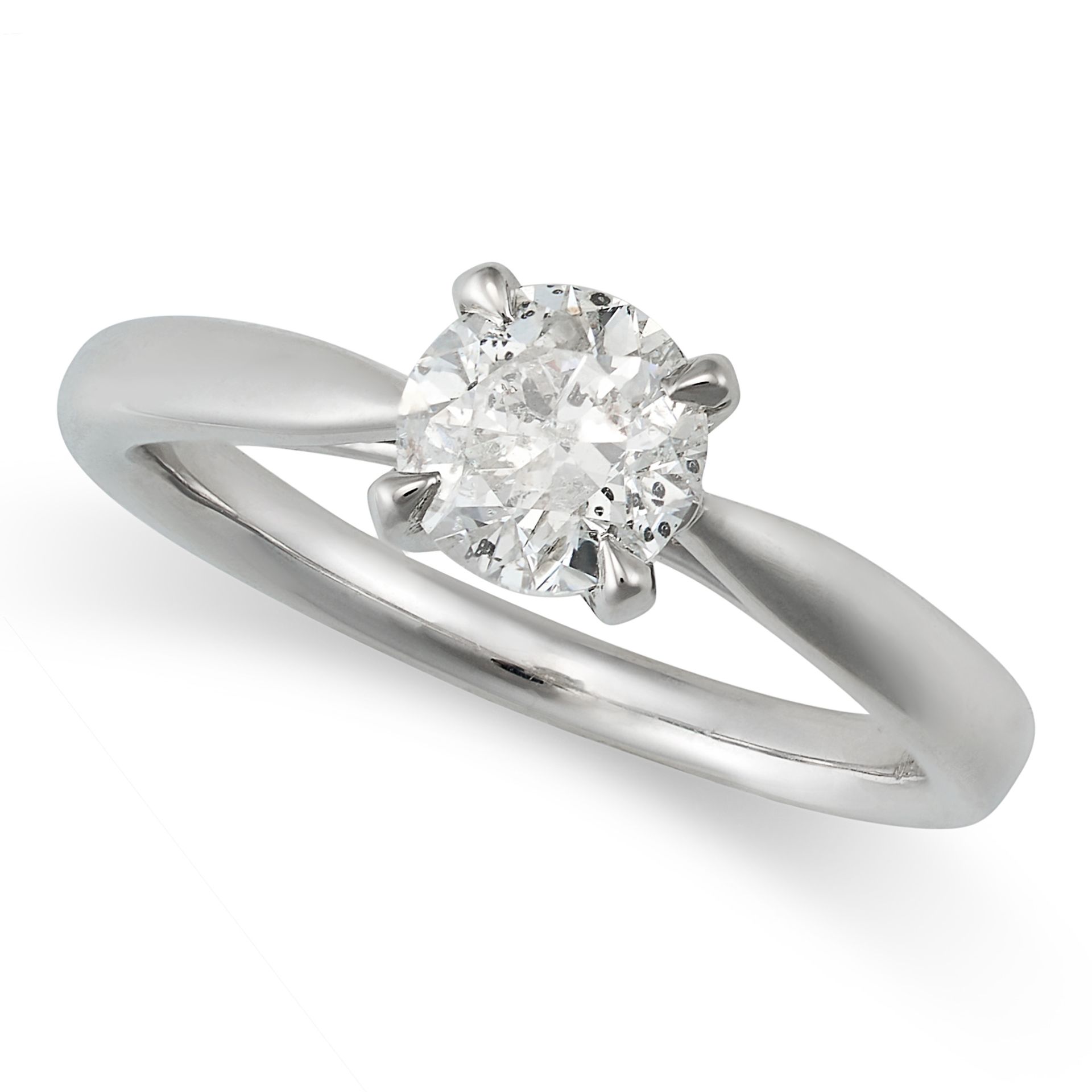 A SOLITAIRE DIAMOND ENGAGEMENT in platinum, set with a round brilliant cut diamond of 0.96 carats...