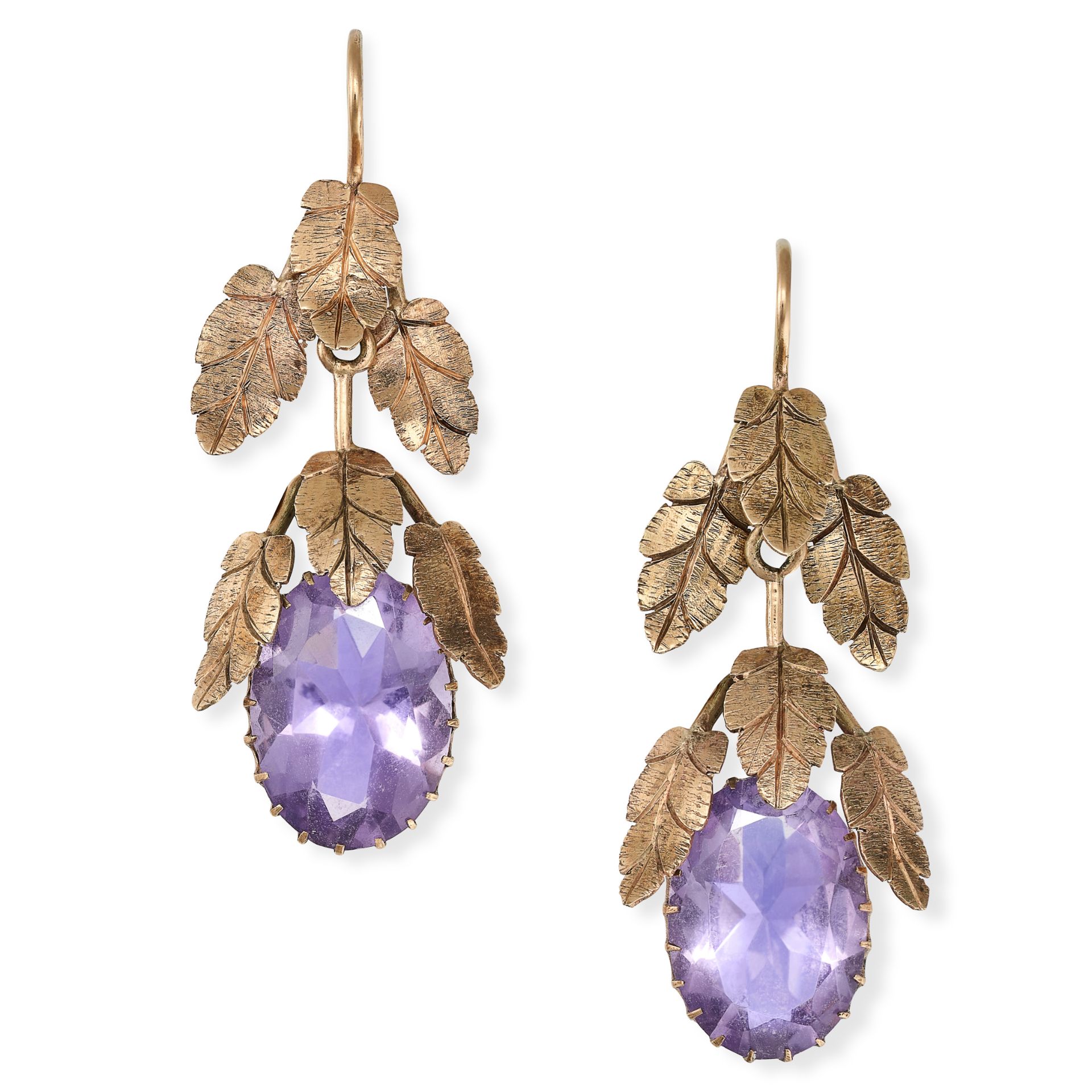 A PAIR OF ANTIQUE AMETHYST DROP EARRINGS