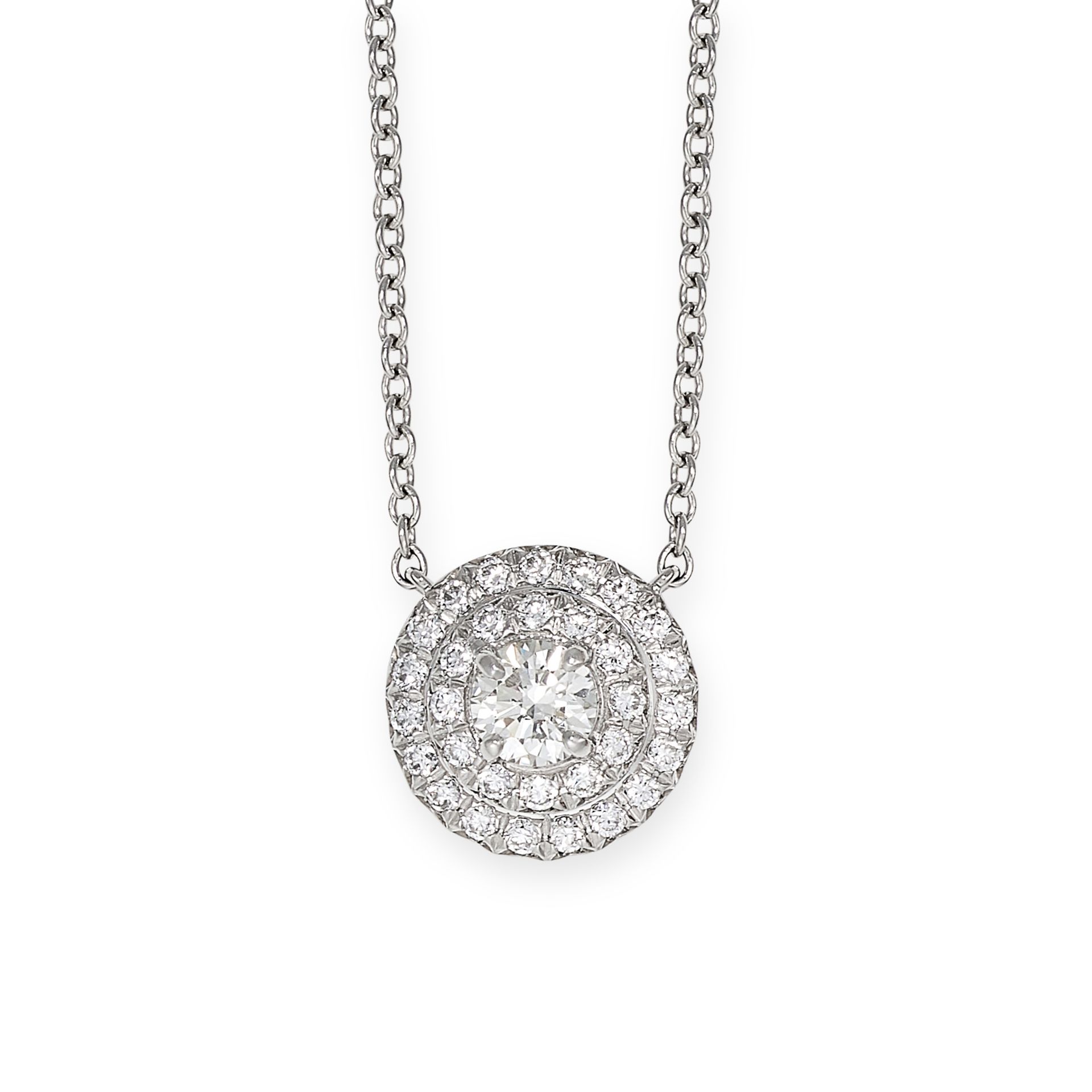 TIFFANY & CO, A DIAMOND SOLESTE PENDANT NECKLACE in platinum, the circular pendant set with a rou...