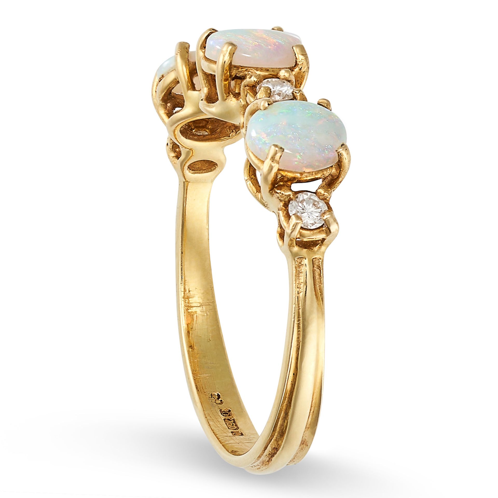 AN OPAL AND DIAMOND RING in 18ct yellow set with alternating round brilliant cut diamonds and ca... - Image 2 of 2