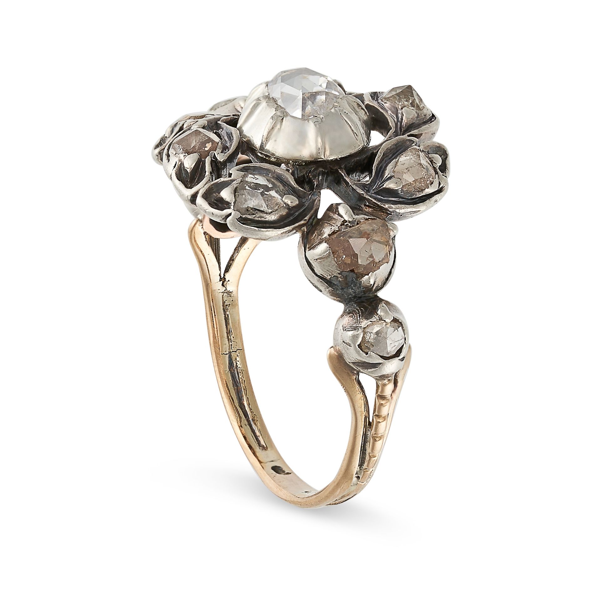 AN ANTIQUE DIAMOND DRESS RING, 19TH CENTURY AND LATER in yellow gold and silver, set with a clus... - Image 2 of 2