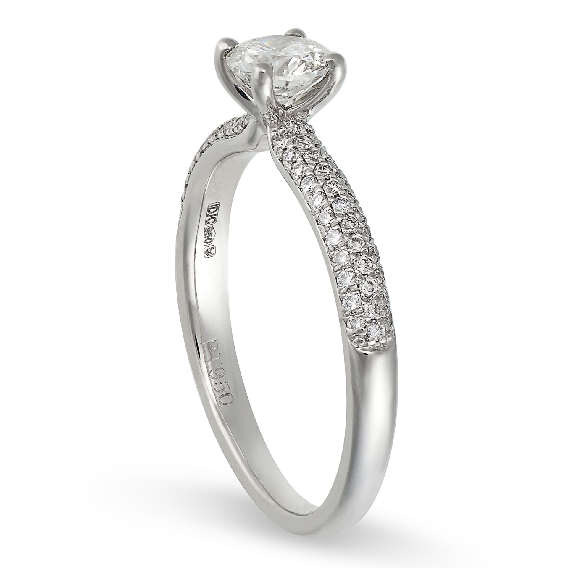 A SOLITAIRE DIAMOND ENGAGEMENT RING in platinum, set with a round brilliant cut diamond, the band... - Image 2 of 2