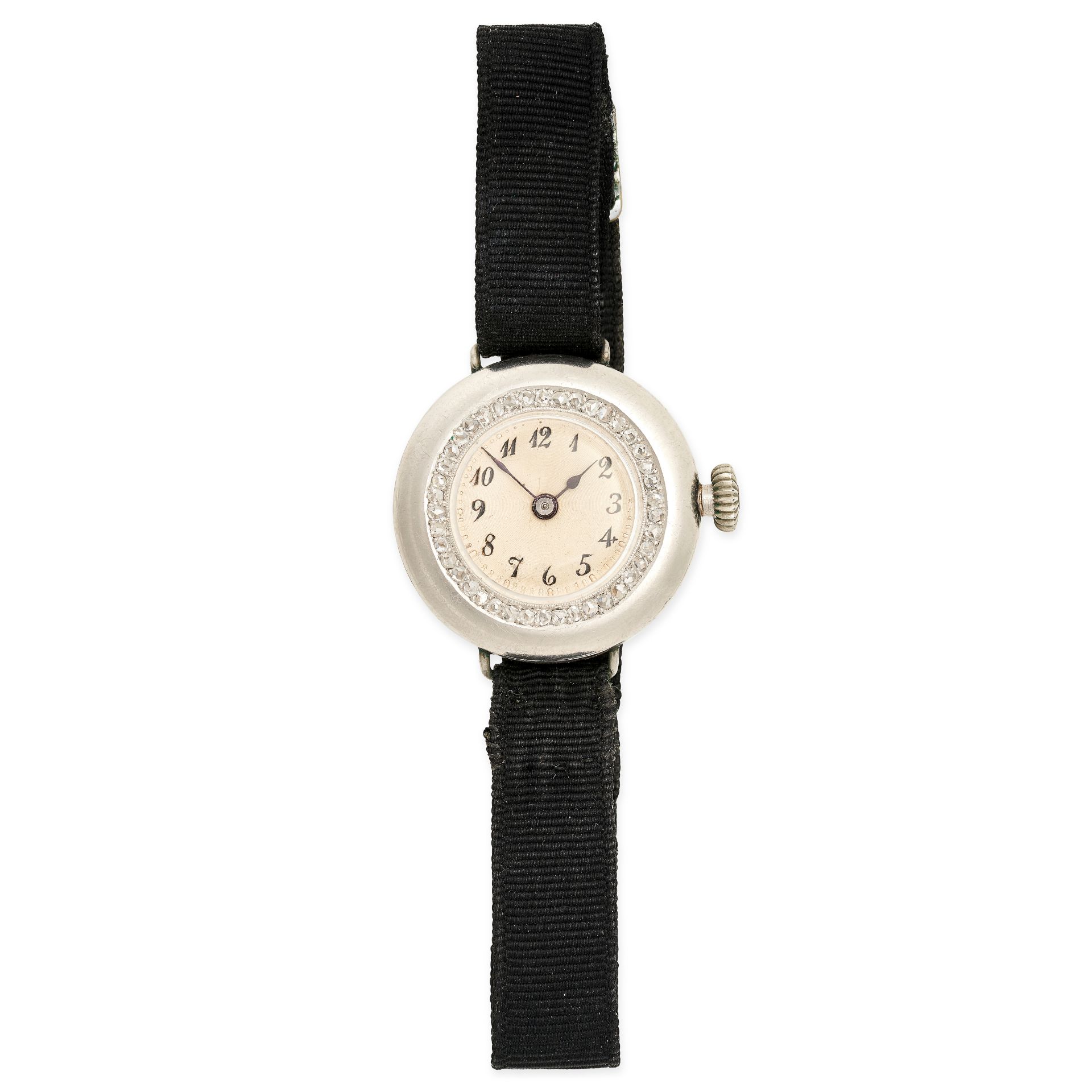 A VINTAGE DIAMOND COCKTAIL WATCH the round bezel set with rose cut diamonds, off white dial with ...
