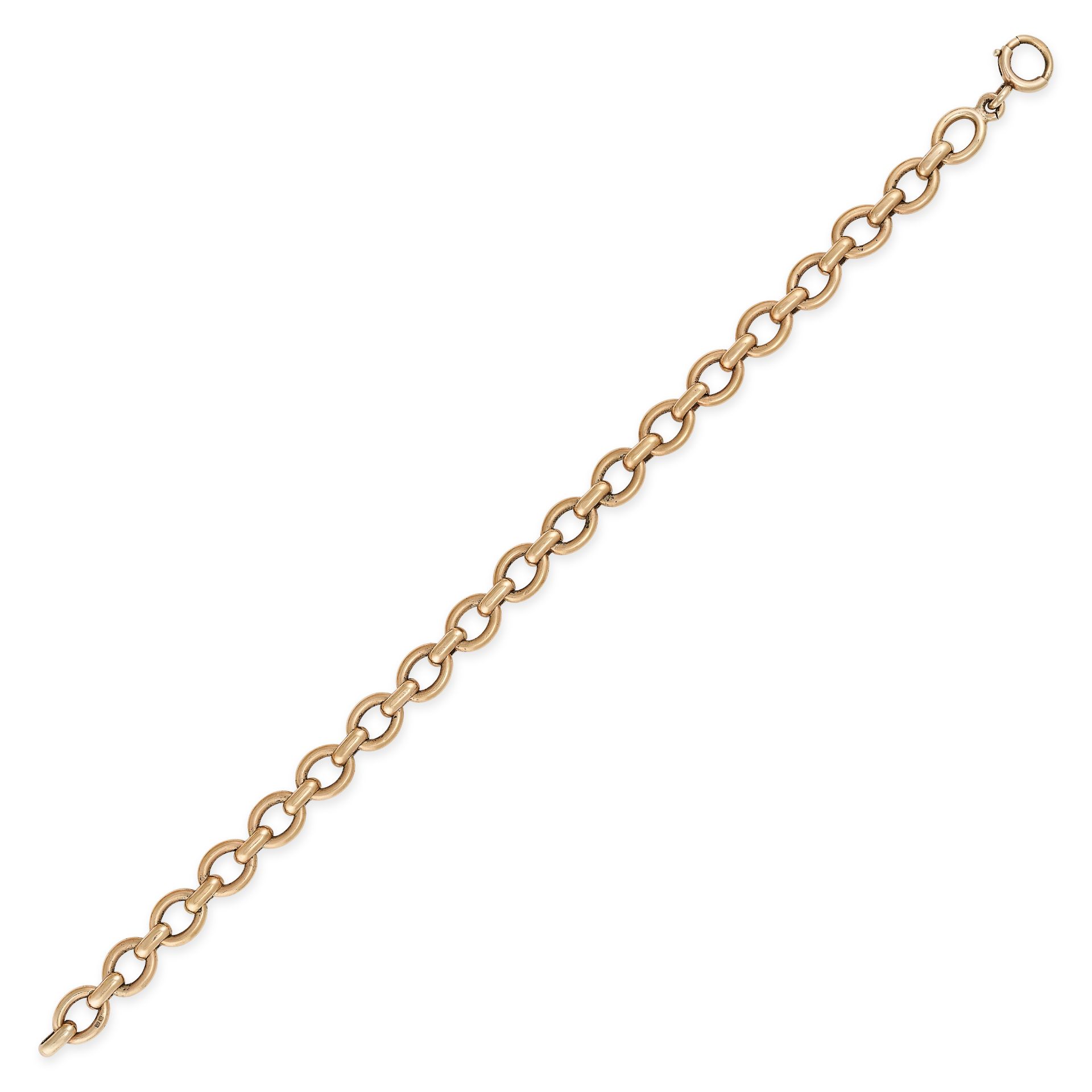 A VINTAGE GOLD BRACELET in 9ct yellow gold, comprising a series of oval shaped links to a bolt cl...