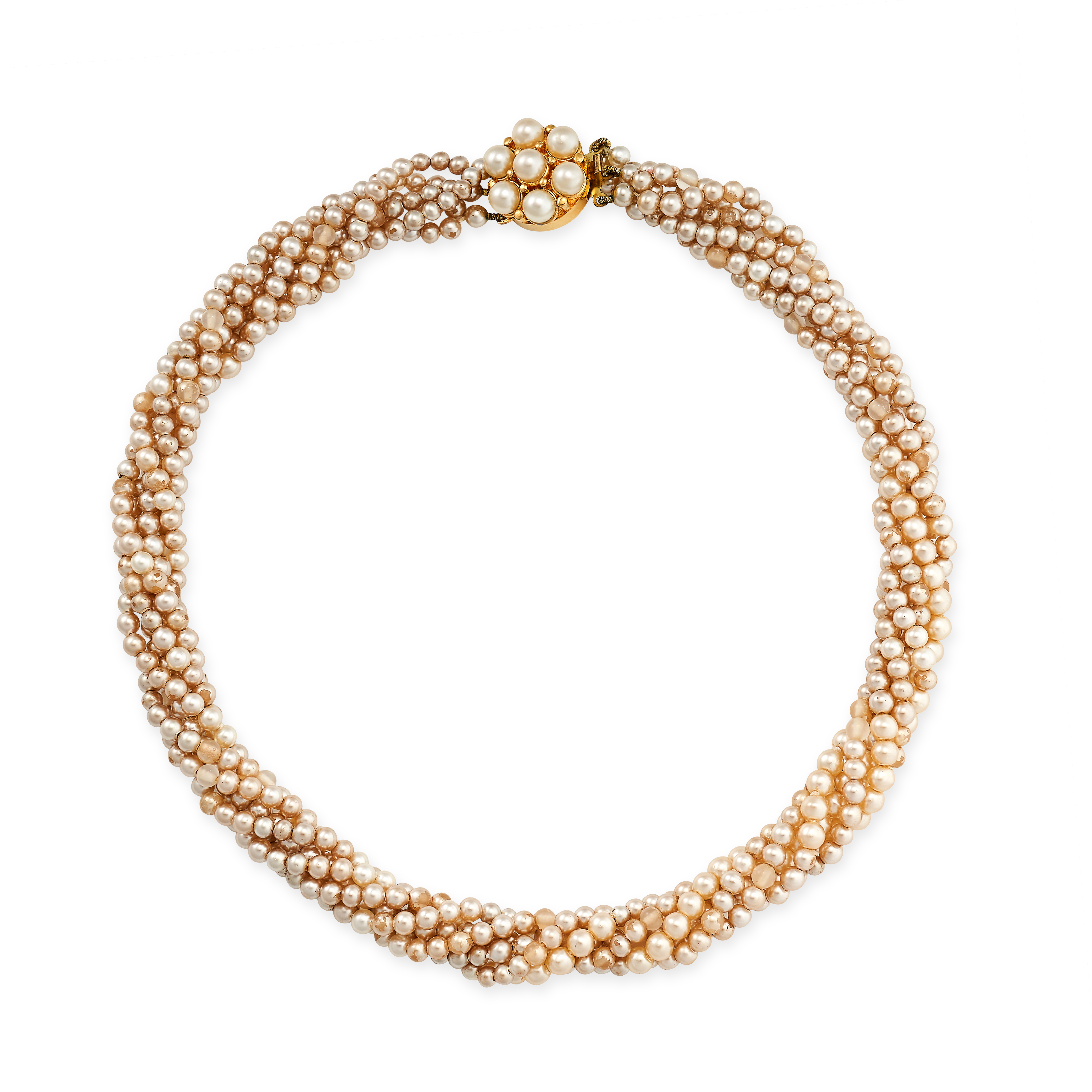 A VINTAGE PEARL TWO ROW NECKLACE in 9ct yellow gold, comprising two rows of pearls, together with