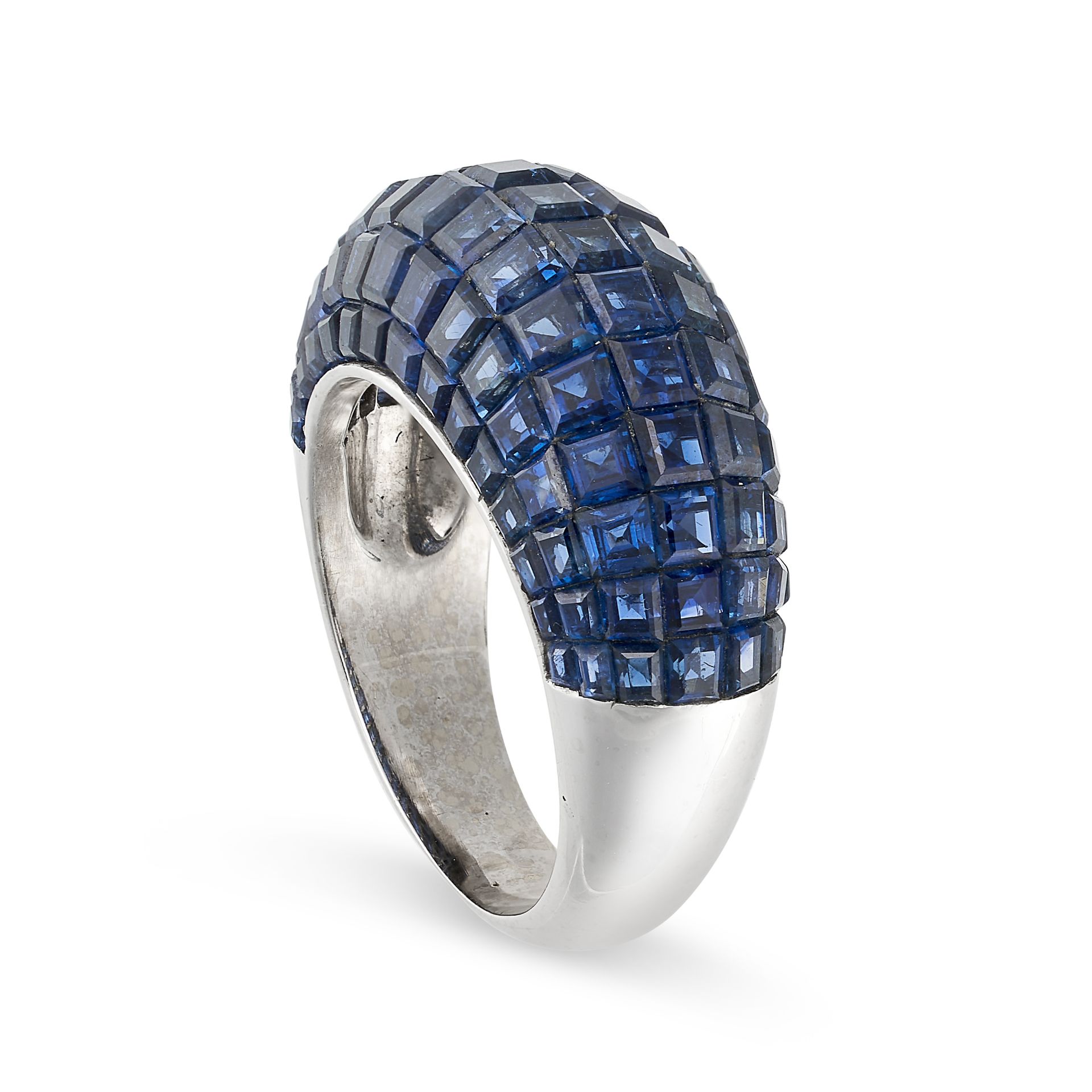 A FINE INVISIBLY SET SAPPHIRE BOMBE RING in 18ct white gold, the domed face set with rows of - Image 2 of 2