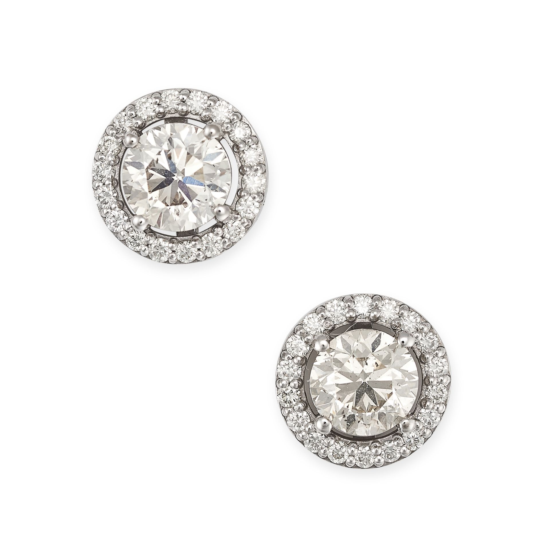 A PAIR OF DIAMOND HALO EARRINGS in 18ct white gold, each set with a round brilliant cut diamond in a