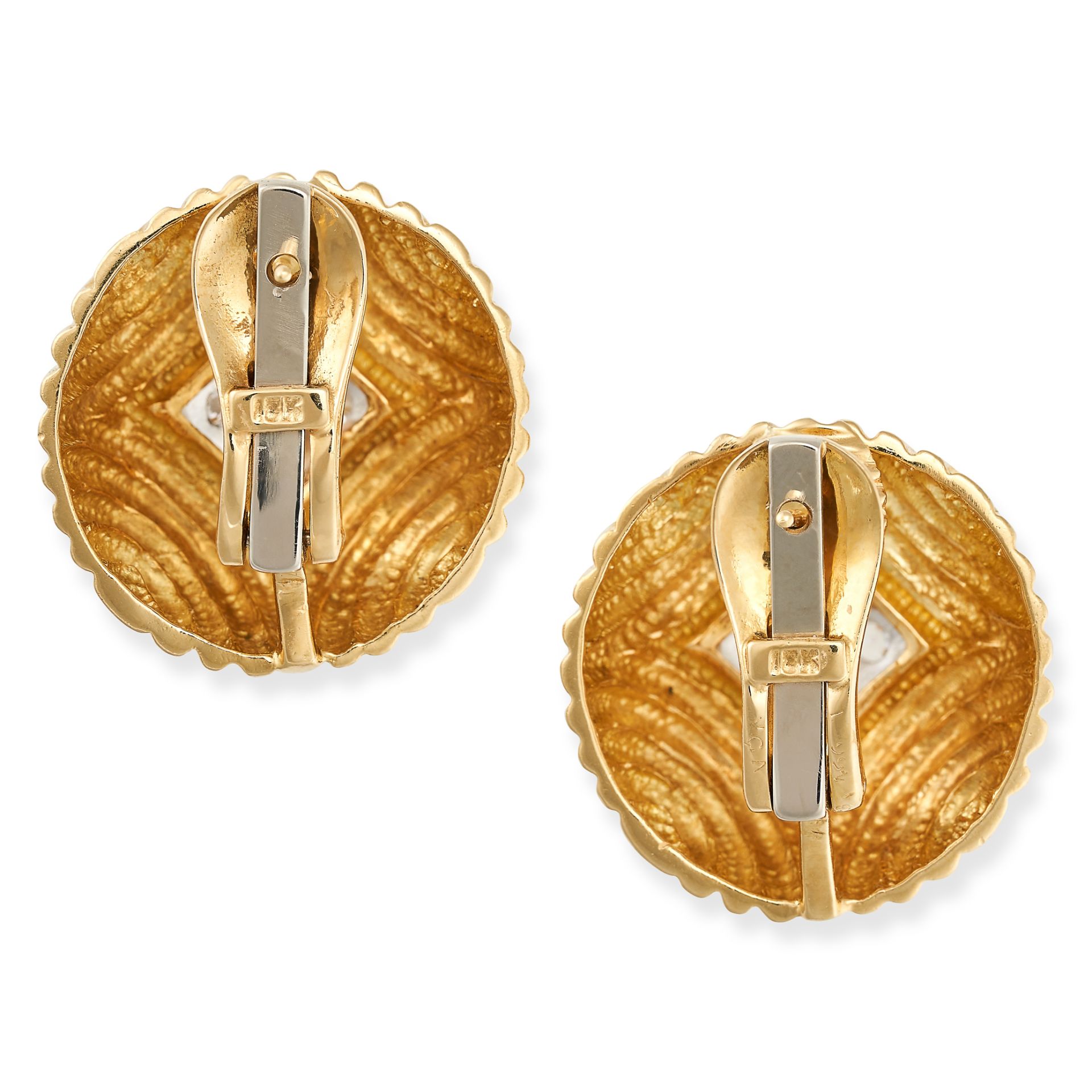 VAN CLEEF & ARPELS, A PAIR OF DIAMOND CLIP EARRINGS in 18ct yellow gold, each designed as a reeded - Image 2 of 2