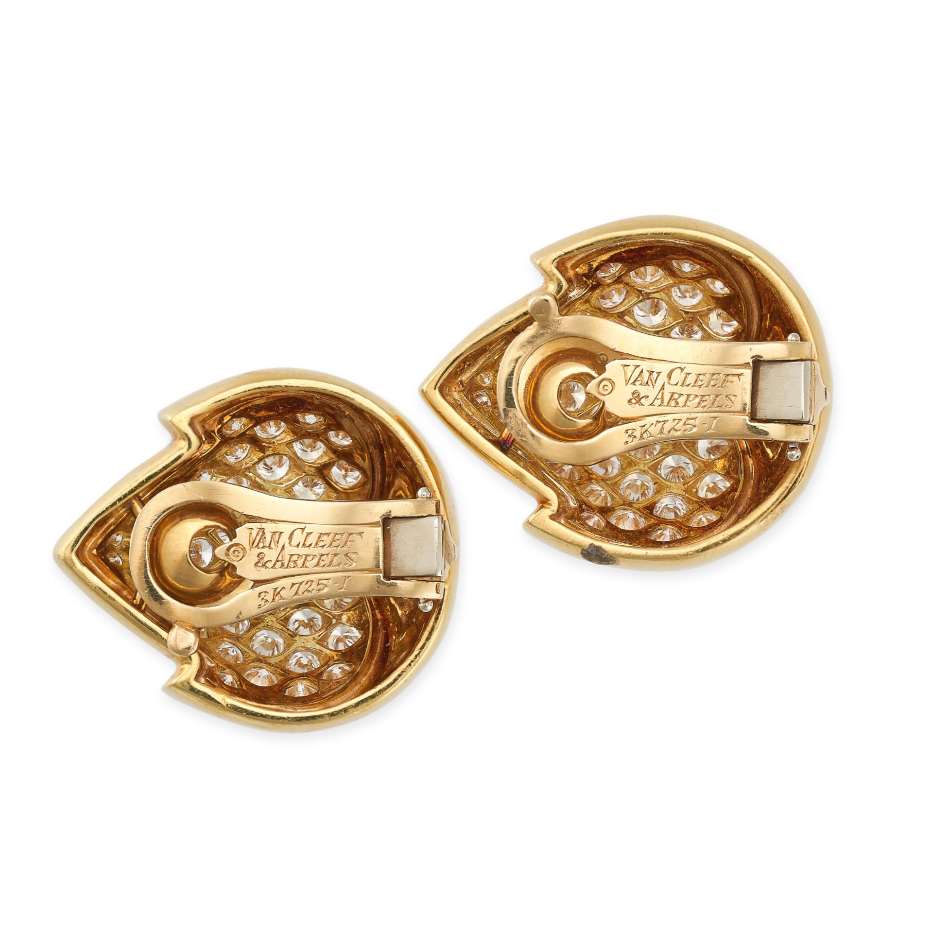 VAN CLEEF & ARPELS, A PAIR OF VINTAGE DIAMOND CLIP EARRINGS in 18ct yellow gold, in a stylised - Image 2 of 2