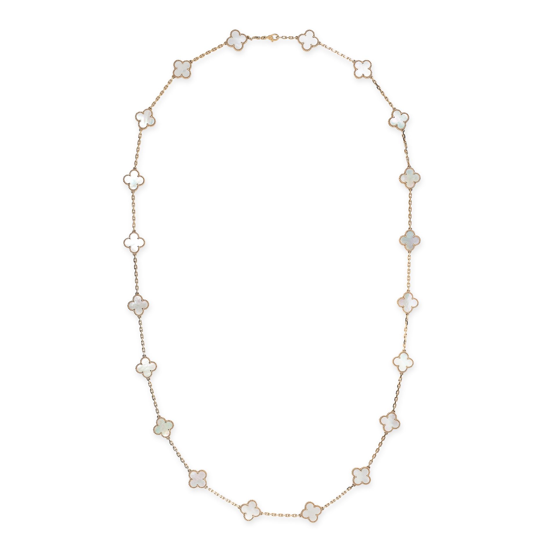 VAN CLEEF & ARPELS, A MOTHER OF PEARL ALHAMBRA NECKLACE in 18ct yellow gold, the chain punctuated by