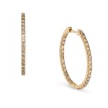 A PAIR OF DIAMOND HOOP EARRINGS in 18ct yellow gold, each designed as a hoop set with round